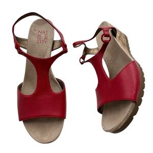 Naturalizer Norwood Cork Wedge Red Slingback Open Toe Sandals Size 8.5 Wide